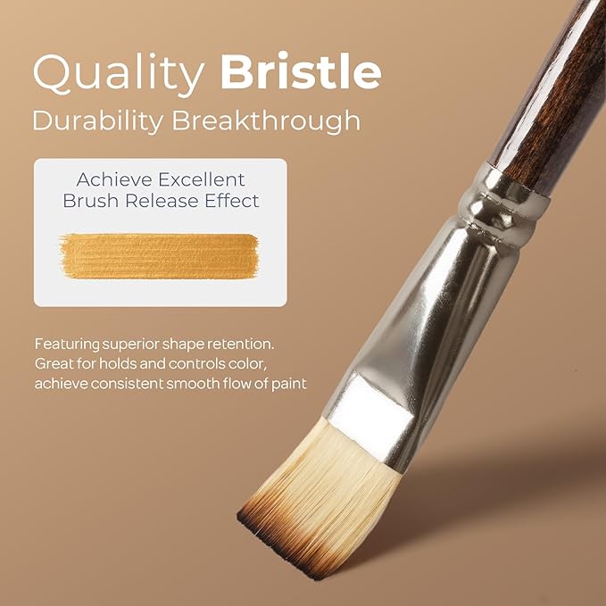 Nicpro 12PCS Artist Paint Brush Set, Paint Brushes for Acrylic Painting | Craft Paintbrushes for Oil Watercolor Gouache, Tempera, Face Body, Fabric, Model, Art Supplies for Artists Beginners (Wood)