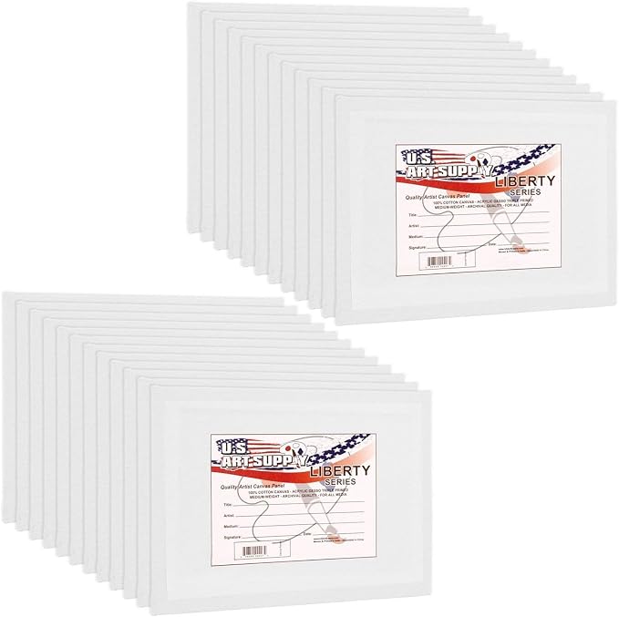 U.S. Art Supply 11 X 14 Inch Art Canvas Board Panels 24 Pack - 8 Ounce | Heavyweight Cotton Acid Free Canvases for Painting Acrylics and Watercolor (1 Case of 12 Single Canvas Painting Panels)