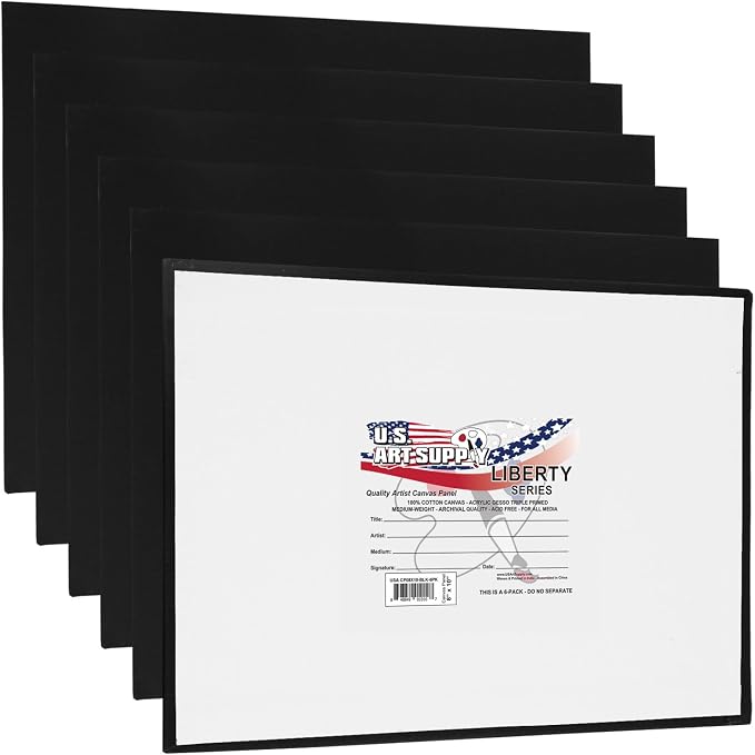 U.S. Art Supply 8 X 10 Inch Black Art Canvas Board Panels 6 Pack - 8 Ounce