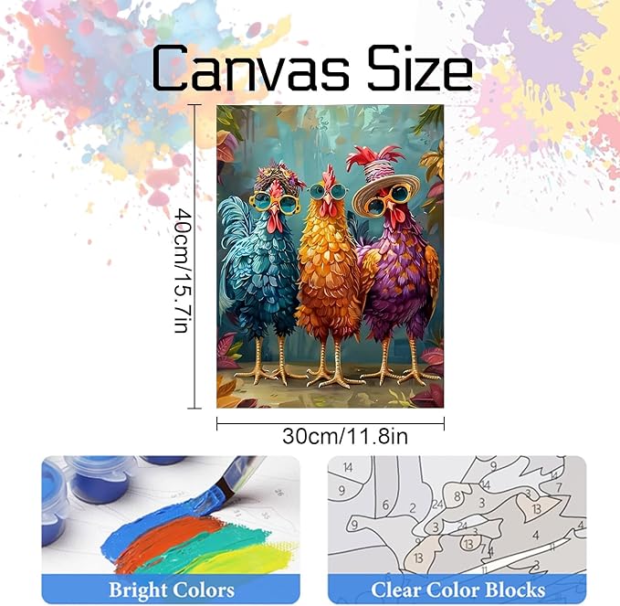 Hestarcul Paint by Numbers Kits for Adults,Chicken Easy Adult Painting by Number on Canvas for Beginner,Animal DIY Watercolor Painting for Gift Home Decor Relax.