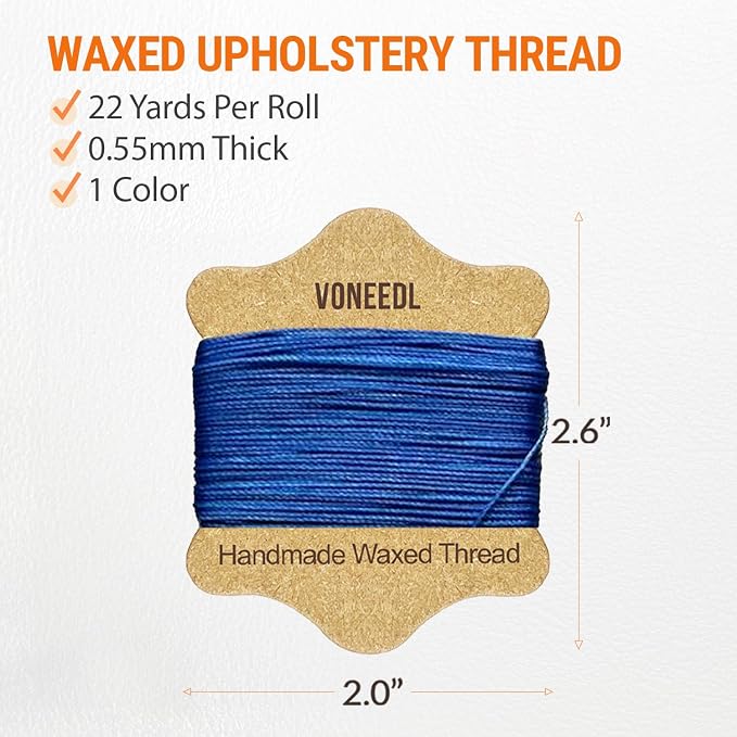 Upholstery Repair Kit: Waxed Sewing Thread (Blue Color) & Heavy Duty Needles (11 PCS) for Leather, Canvas & Quilting Thread