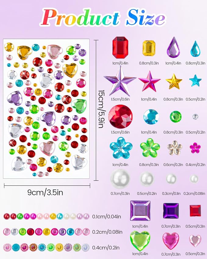 6124Pcs Gem Stickers-Self-Adhesive Face Jewelry Stickers, Acrylic Gems DIY Crafts, Sparkling Heart-Shaped Rhinestone for Kids, for Party & Holiday Supplies