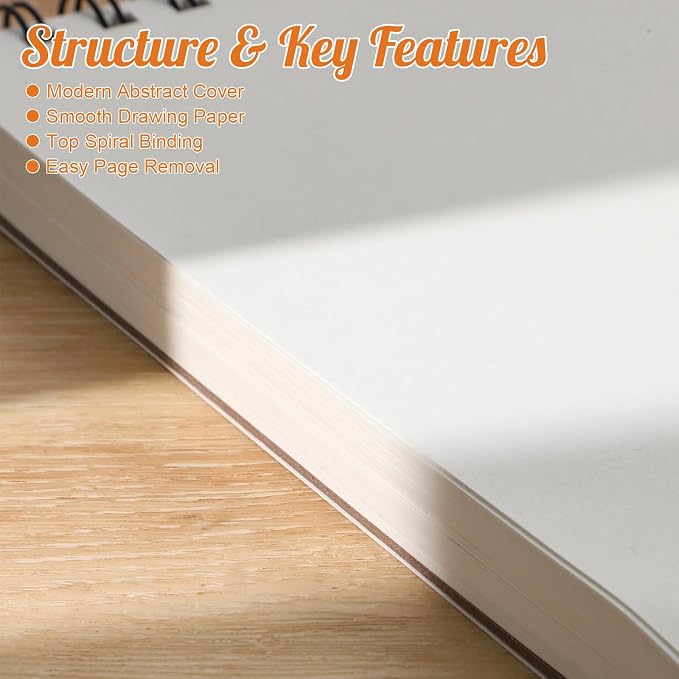 5.5 × 8.5 Inch Sketch Book, Blank Drawing Pad, Abstract Cover | Portable Size, Smooth Blank Paper for Pencils, Colored Pencils, Charcoal & Pastels, Ideal for Kids, Teens, Adults