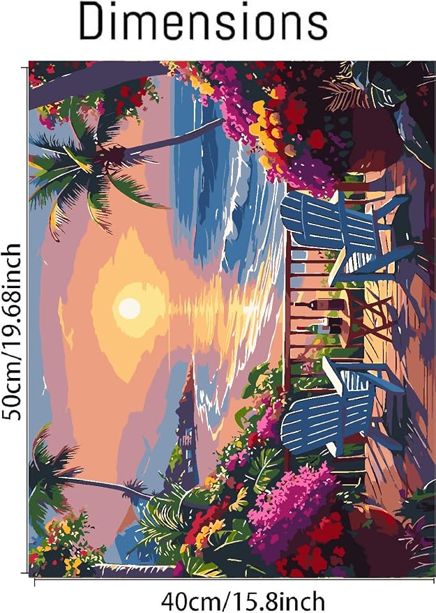 askkqtx Beach Paint by Numbers Kit for Adults Unframed 16x20 Inch