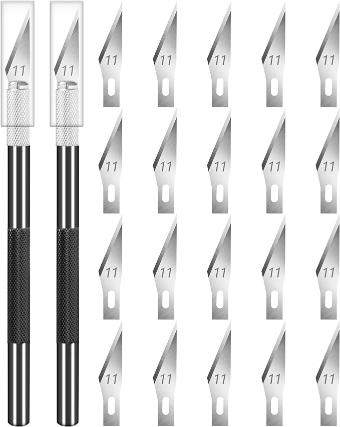 DIYSELF 2 Pack Exacto Knife Set, Aluminum Craft Knife with 20#11 Blades | Secure-Grip Hobby Knife for Paper Art and Leather, Quick-Change Exacto Knives for Models, Stencils, Engraving and DIY Crafts