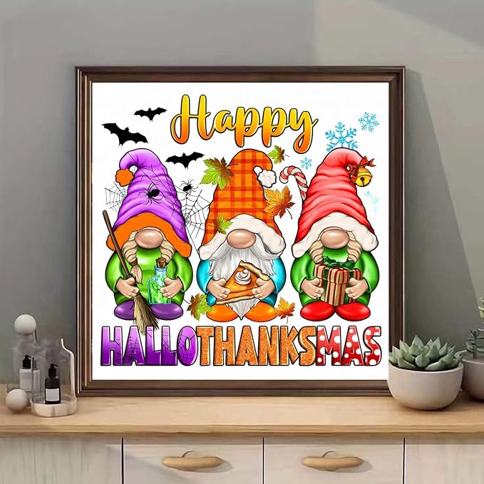 Diamond Art Kits for Adults, Halloween Diamond Painting Kits 13.8x13.8 inch | Halloween Gnomes Diamond Art Painting Kits for Adults, 5D Round Full Drill Gem Art Diamond Dots Crafts Kits, Home Wall Decor