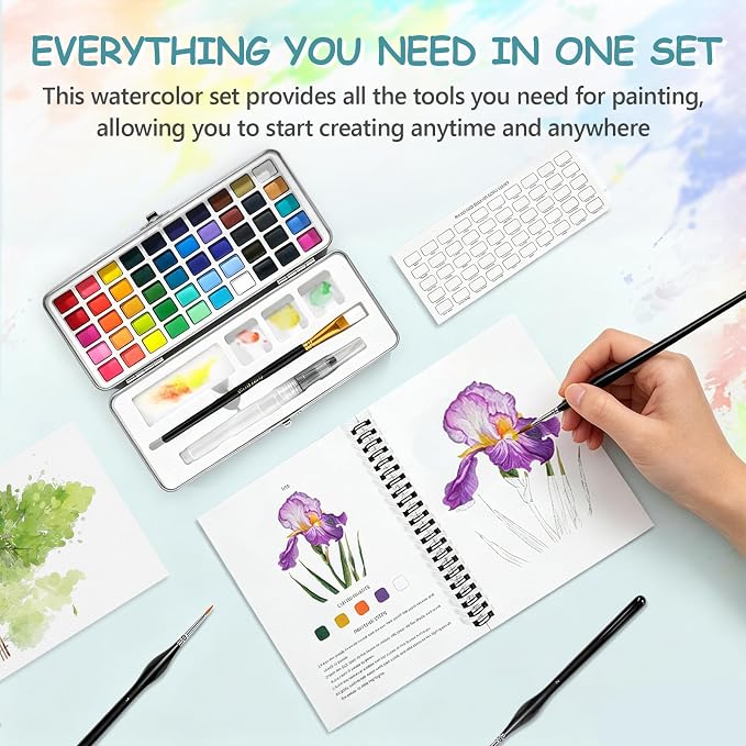 50 Colors Watercolor Workbook for Beginners with Paint & Paper