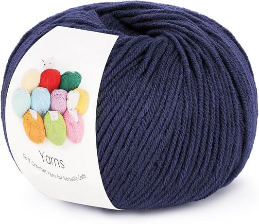Katech Cotton Acrylic Blend Yarn for Crocheting-Crochet Yarn(Deep Blue | 55% Cotton 45% Acrylic#3 DK (Light)-Super Soft Milk Cotton Yarn-Great Crochet and Knitting Starter Kit for Colorful Craft