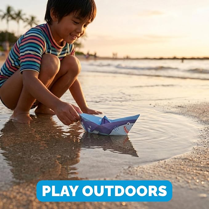 WOYS Floating Origami Boats | North Set | Waterproof Premium Reusable Paper | Screen-Free DIY Arts & Crafts Activity & Gift | 5 Sheets | Bath, Pool & Indoor Play