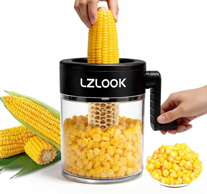 Corn Peeler for Corn on the Cob, Corn Stripper Tool with Rotating Handle, Corn Sheller to Cut Corn Safely and Quickly, Corn Kernel Cutter with Bowl