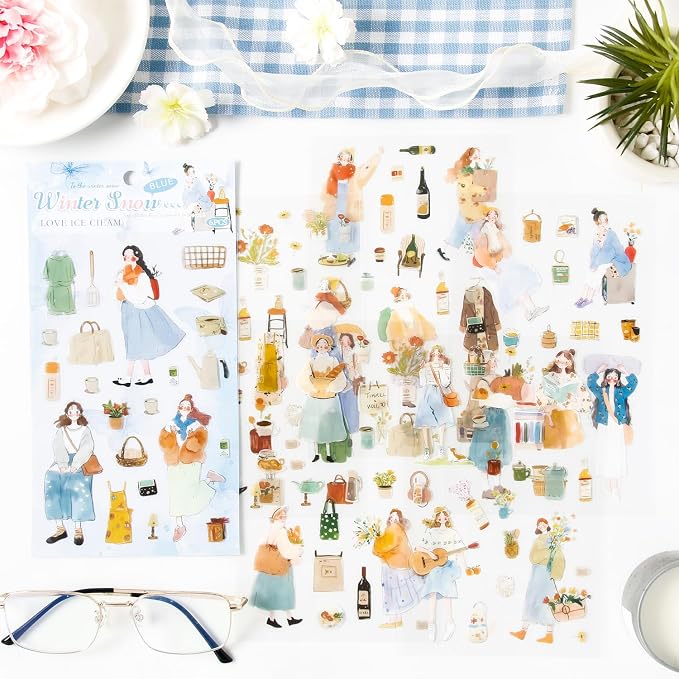 560 Pcs Planner Stickers for Scrapbooking Bullet Journal Diary Notebook Collage Card Making, 24 Sheets Transparent PET Stickers