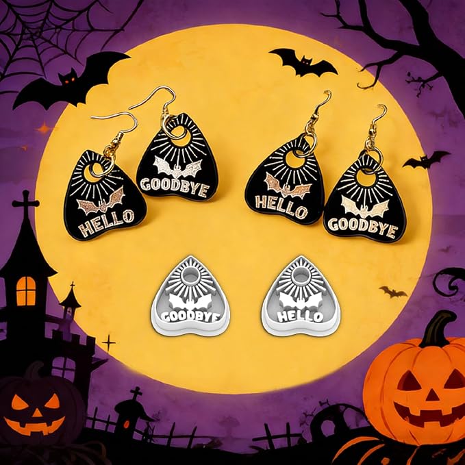 12 Pcs Halloween Black Cat & Spooky Shape Polymer Clay Cutters Set - Earring Making Imprint Cutters, Fit Gift for Friends, Sisters & Minimalist Style Lovers