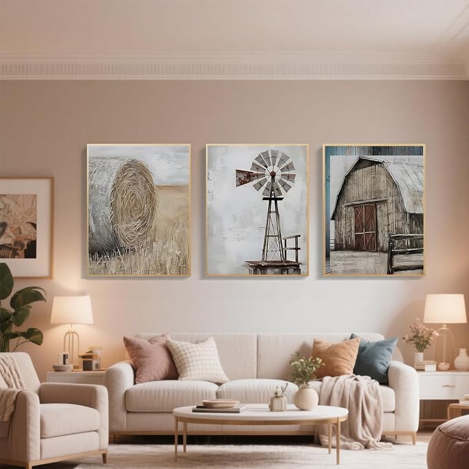 3 Pack Rustic Windmill Barn Paint by Numbers Kit for Adults Beginner | Vintage Adult Paint by Number Kits on Canvas, Funny DIY Acrylic Oil Easy Painting by Numbers for Home Wall Decor&Gift12X16 in