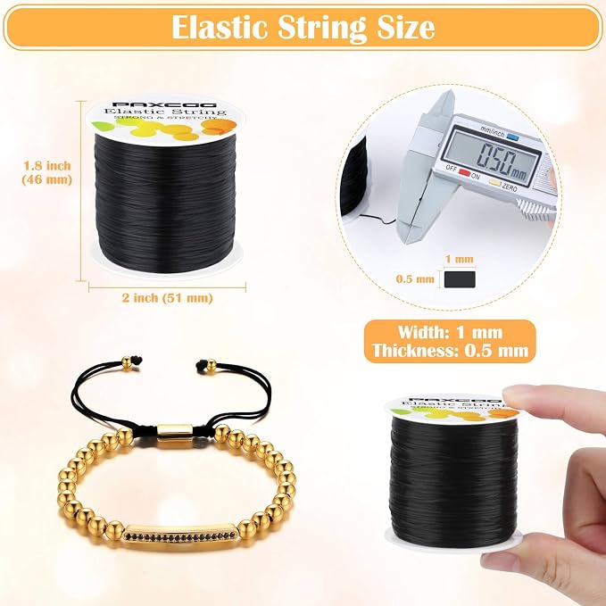 Black Elastic Stretchy String, Paxcoo Stretch Bead Cord for Bracelets, Necklaces, Jewelry Making and Beading Supplies (Pack of 2)