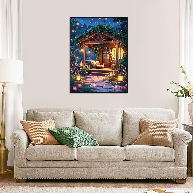 Accompany Wind Diamond Painting Kits for Adults, Garden Courtyard Diamond Art Kits for Beginners,5D Round Full Drill Diamonds Gem Art Crafts for Home Wall Decor Gifts 12x16 Inch