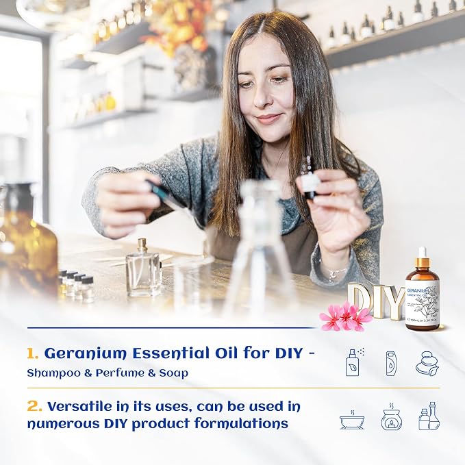 HIQILI Geranium Essential Oil for Skin Care & Aromatherapy diffusing