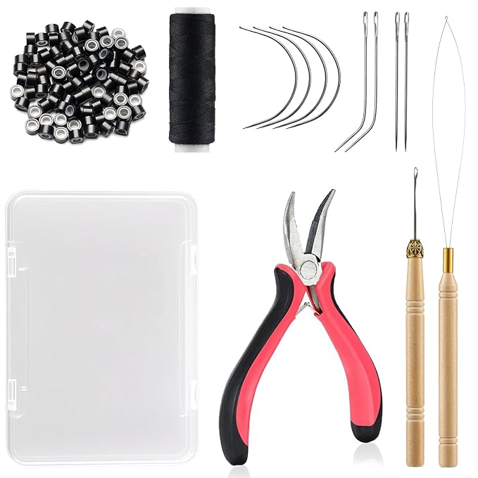 VCAY Hair Extension Tools Kit,200 Beads,Plier,Threader,Hook,Needles,Thread
