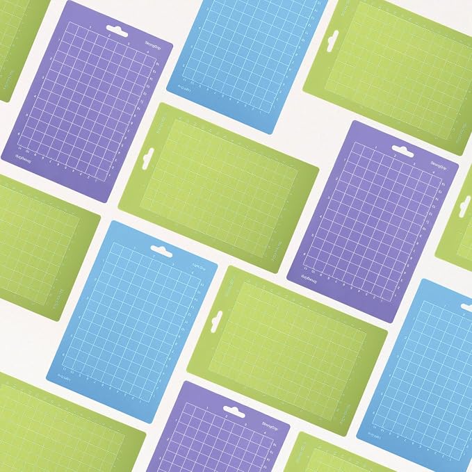 THANMAO 4.5" x 12" + 4.5" x 6.5"Cutting Mat，Blue Light Grip/Green Standard Grip/Purple Strong Grip, Adhesive Cutting Mats，Accessories for Cricut Joy（6 Pack）
