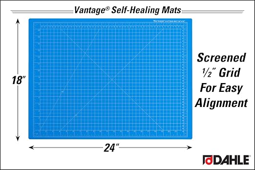 Dahle Vantage 10692 Premium Self-Healing Cutting Mat, 18"x24", 1/2" Grid, 5 Layers for Max Healing, Perfect for Crafts & Sewing, Blue