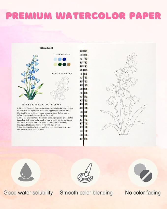 Flower Watercolor Workbook for Adults and Beginners