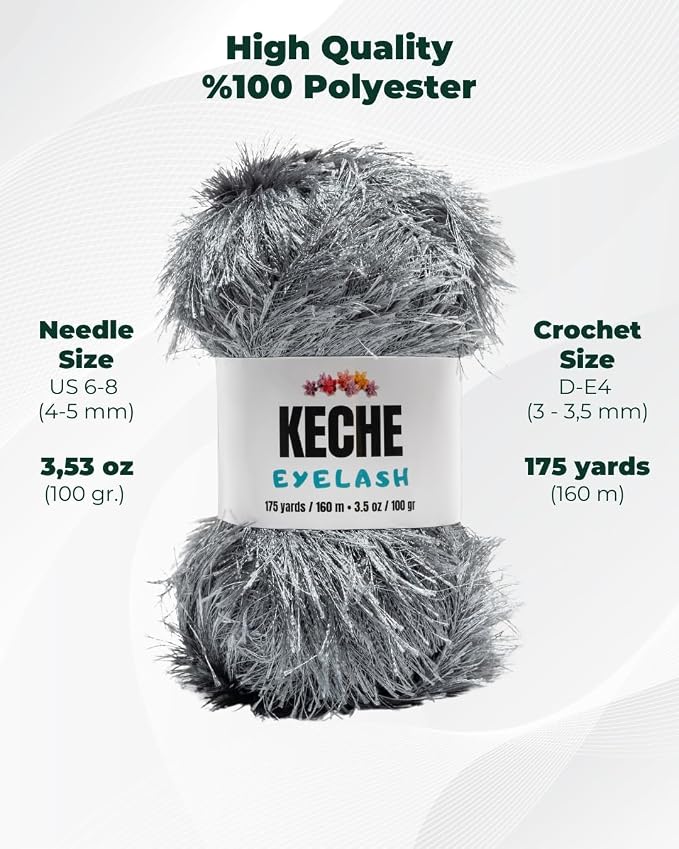 Eyelash Fun Fur Yarn - Premium Soft Crochet Yarn DIY Hand Knitting 100% Polyester 175 Yds 3.53 Oz - Dark Grey