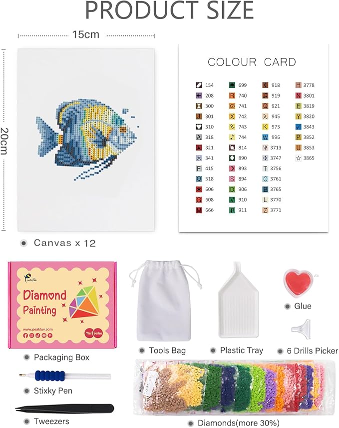 PeakLuv Small Diamond Art Kits Fishes Mini Diamond Painting Kits for Adults