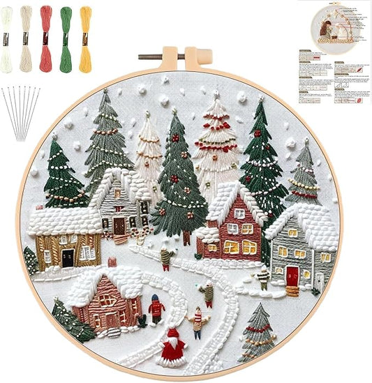 YOUDRN Christmas Embroidery Kits, Winter Village Embroidery Kits Adults