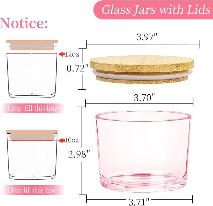 CONNOO 8 Pack 12 OZ Pink Glass Wide Mouth Candle Jars