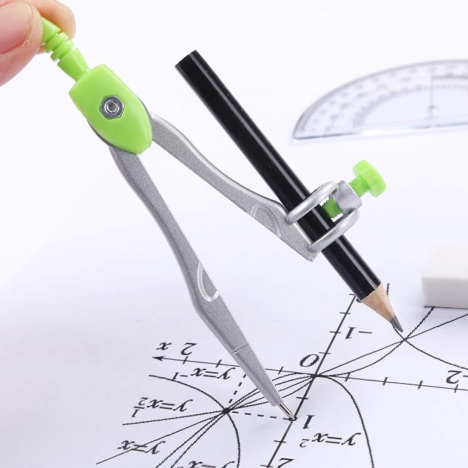 Unjoo Math Geometry Set 10 Pcs, Compass and Protractor for Students(Green) | Shatterproof Storage Box,Rulers,Protractor,Compass,Eraser,Pencil Sharpener,Lead Refills,Pencil,for Classroom, Back to School