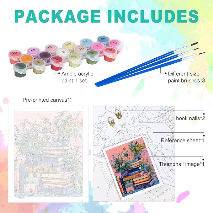cviokrdu Book Paint by Numbers Kit for Adults - Books Adult Paint by Number Kits on Canvas, DIY Oil Painting for Gift Home Wall Decor (16x20inch)