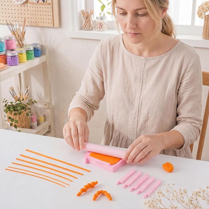 Polymer Clay Roller Guide Set with 12 Sliders, 6 Thickness Sizes, Tube Hoop Guide & Bead Roller Tool for Uniform Strips, Clay Snakes, Twisted Hoop Earrings and Jewelry Making