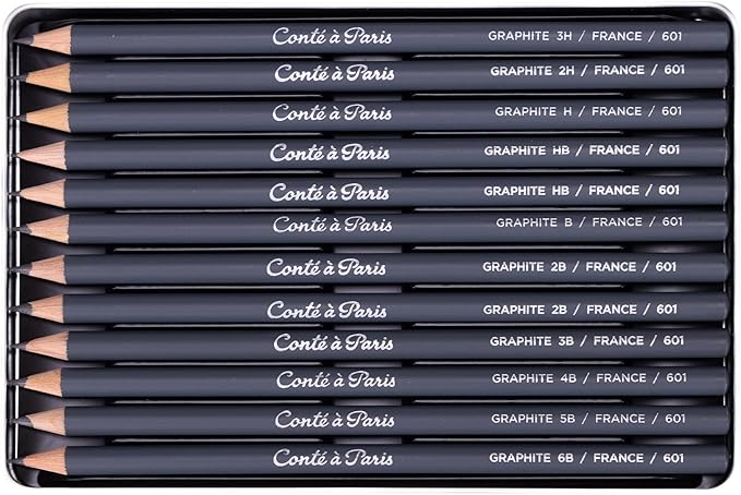 Conté à Paris 12 Count Assorted Graphite Pencil Drawing Set | Multiple Drawing Grades, Smooth Laydown And Easy Blending, Ideal For Shading Detail And Technical Sketching