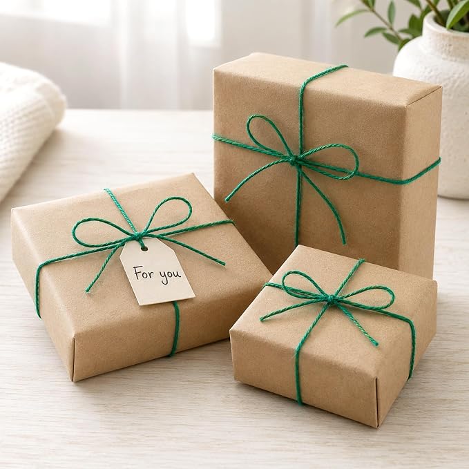 KINGLAKE Green Jute Twine String 1312 Feet 2mm for Crafts Gift Wrapping