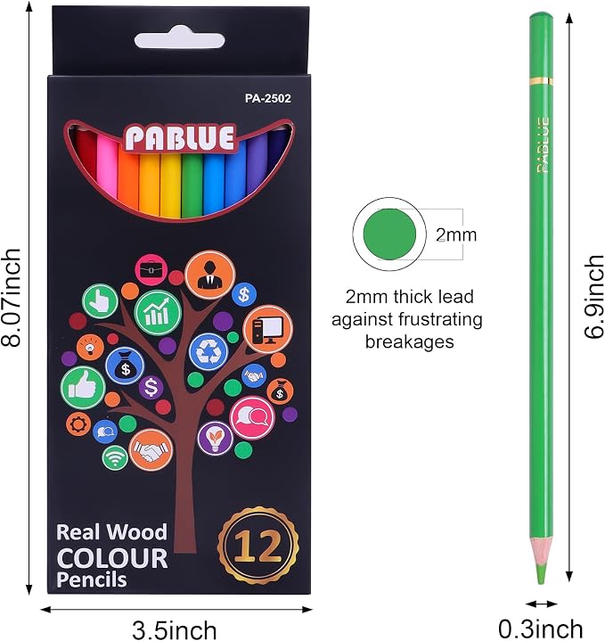Professional Colored Pencils, Soft Core Pre-Sharpened, 12 Colors | Premium Artist Drawing Pencils for Blending, Sketching, Shading, Coloring Book. Art Supplies Gift for Students, Beginners