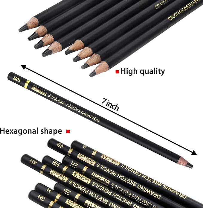 RVOGJP TAMATA Professional Drawing Sketching Pencil Set - 12 Pieces Art Graphite Pencils(12B - 4H), Ideal for Drawing Art, Sketching, Shading, for Beginners & Pro Artists