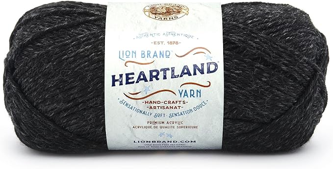 Lion Brand Yarn Heartland Yarn, Worsted-Weight Yarn for Knitting, Crocheting, and Crafting, 1 Pack, Black Canyon
