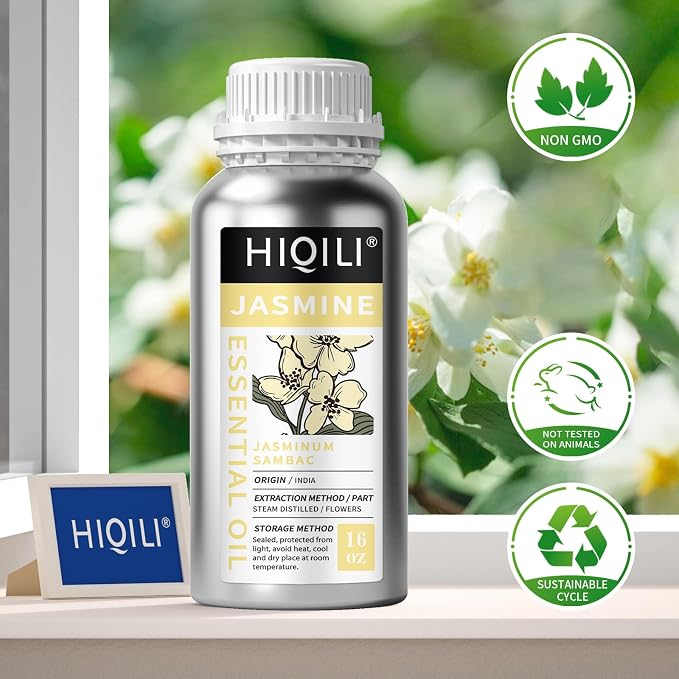 HIQILI Jasmine Essential Oil for Diffuser, Hair & DIY Perfume