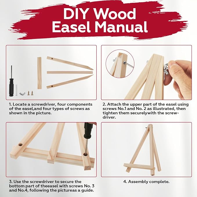 4 Pack 9 Inch Wooden Easel Stand, Portable A-Frame Tabletop Display Easel for Painting, Canvas, Signs,Photos, Art Easel for Kids, Students, Beginners（Need Assemble）