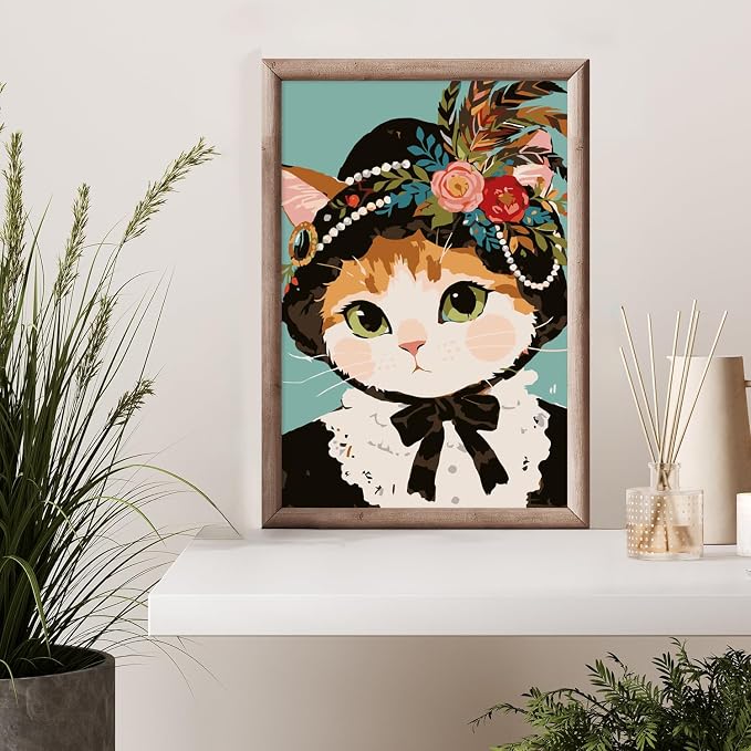 Framed Paint by Numbers Kit for Adults Beginner & Kids Ages 8-12, Funny Cat Adult Paint by Number Kits on Canvas with Frame, DIY Acrylic Number Painting for Adults for Home Decor Gift 8 x 12 Inch