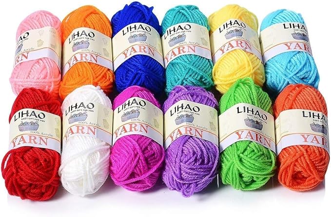 LIHAO 12 Skeins Mini Yarn for Knitting Crochet Craft | 100% Acrylic, Anti-Splitting