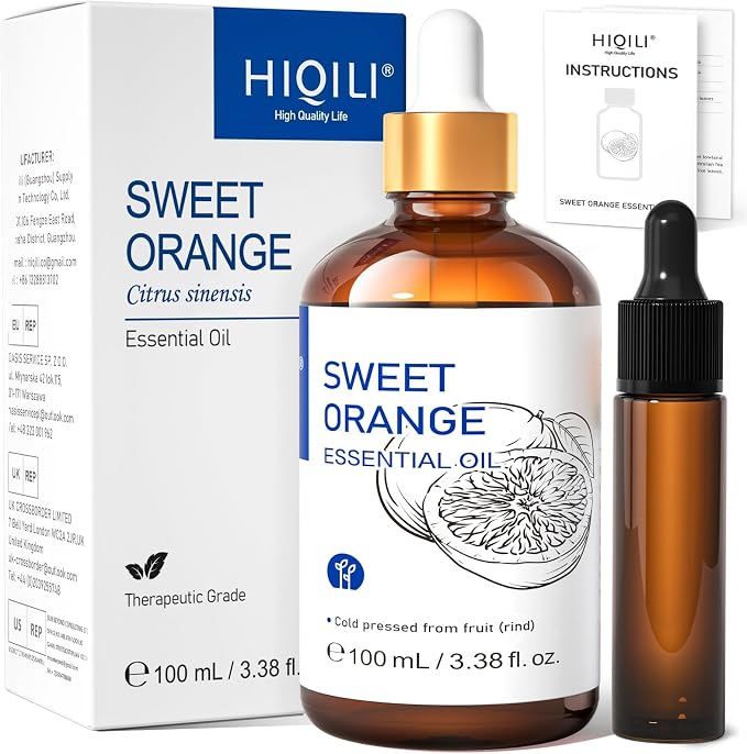 HIQILI Sweet Orange Essential Oil for Skin Care & Diffusers