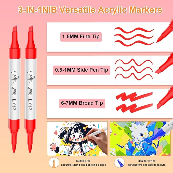WELLOKB 120 Colors Dual Tip Chisel & Brush Acrylic Paint Markers, Fabric Markers, Permanent Acrylic Paint Pens for Wood, Glass, Rocks, Paper, Coloring book, Ceramic, DIY Crafts for Adults