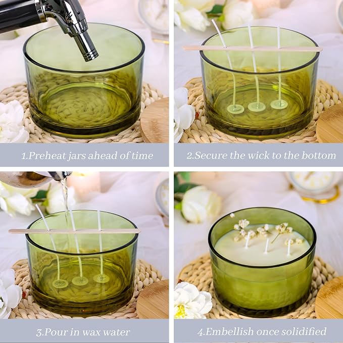 CONNOO 6 Pack 24oz Olive Green Glass Candle Jars with Airtight Bamboo Lids