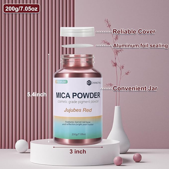 Mica Powder,7.05OZ（200g）,Jujubes Red Mica Powder Pigment for Epoxy Resin，Lip Gloss，Car Paint，Dye，Soap Making，Nail Polish,Epoxy Resin,Candle Making,Bath Bombs