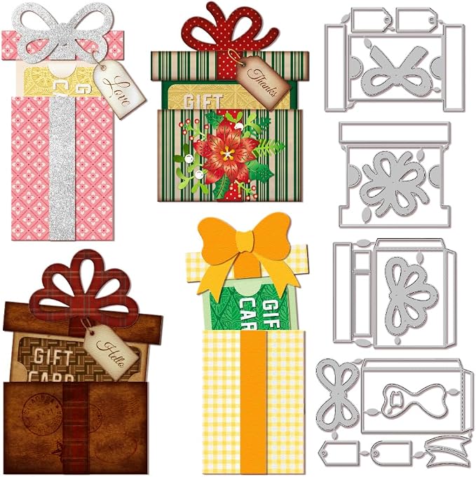GLOBLELAND Gift Box Gift Card Holder Cutting Dies for Card Making Bow Gift Box Cut Die for DIY Scrapbooking Journal Embossing Paper Craft Decor