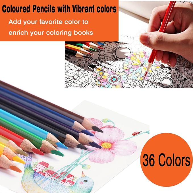 36 Colored Pencils，Quality Coloring Pencils for Adult Coloring Artists Professionals and Colorists, Soft Core, Sketching Drawing Pencils Set Art Supplies for Kid Beginners