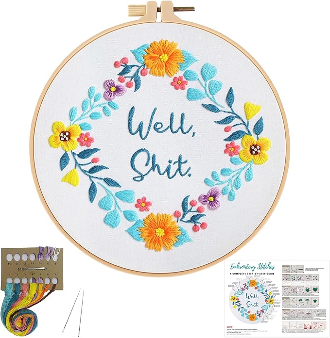 Louise Maelys Embroidery Kit for Beginners Floral Quote Wreath Craft | Includes Fabric, Embroidery Hoop, Threads, Guide. Create Fun Designs with Cross Stitch Kits. Explore Needlepoint Kit Projects