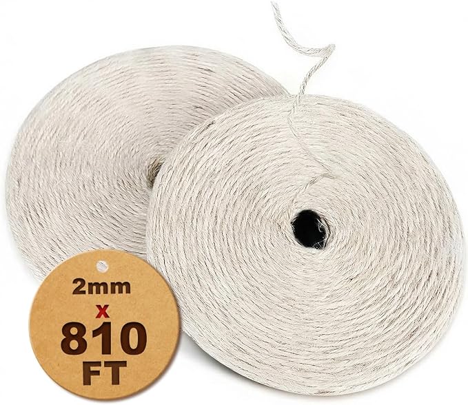 810FT Natural Jute Twine String Bulk Hemp Rope Cord for Crafts Gardening Gift Wrapping Wedding Décor Packing Material Burlap Ribbon Christmas Knitting Macrame Decoration (White 2mm* 810ft)