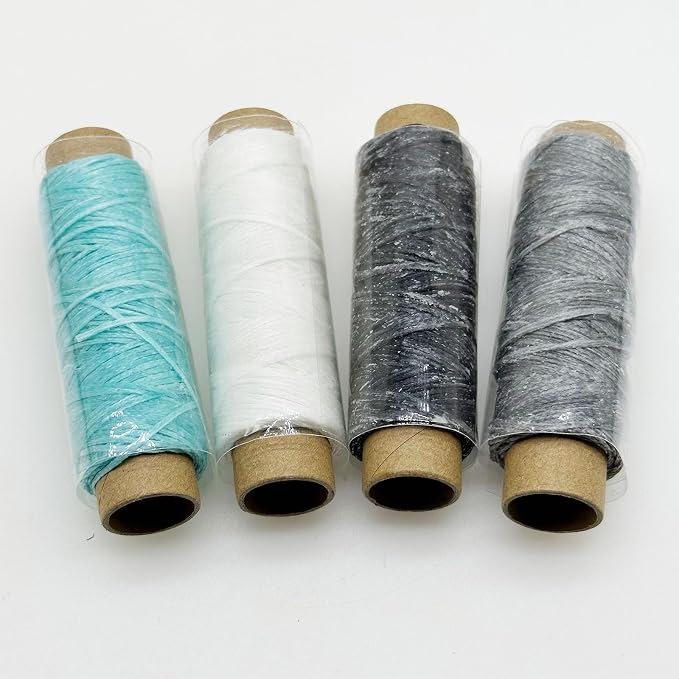 4 PCS Leather Sewing Waxed Thread, Each of 33 Yards 150D Sewing Thread Cord for Leather Craft DIY Supplies, Shoes Repairing, Black, Dark Gray, White, Blue