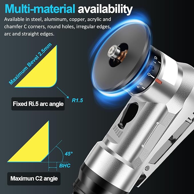Mini Pneumatic Chamfering Machine, 30000 RPM Portable Air Beveling Machine with 1/4 Inch Air Inlet Handheld, 45° Mini Chamfering Machine Air Tools with Blades for Beveling Deburring
